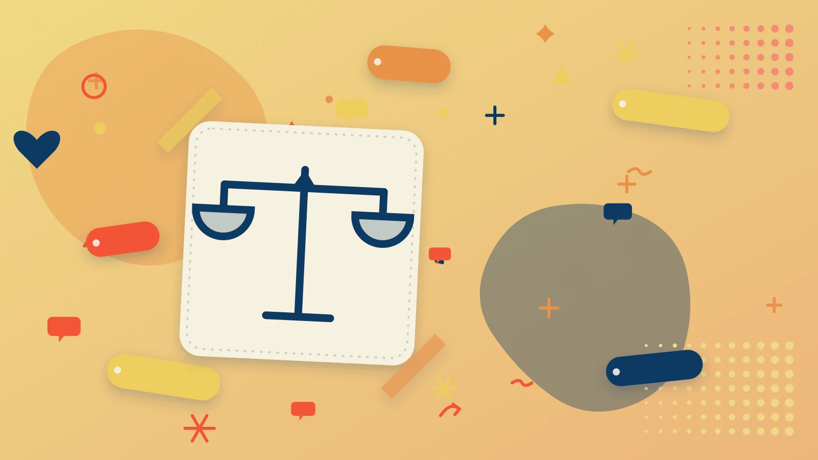 Balance de la justice et livre de lois, style collage aux tons chauds (palette Golden Summer Glow)